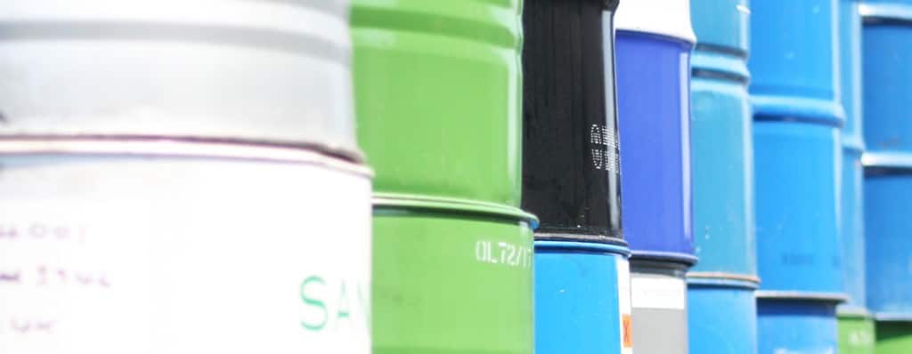 Pile of reconditioned oil chemical drums